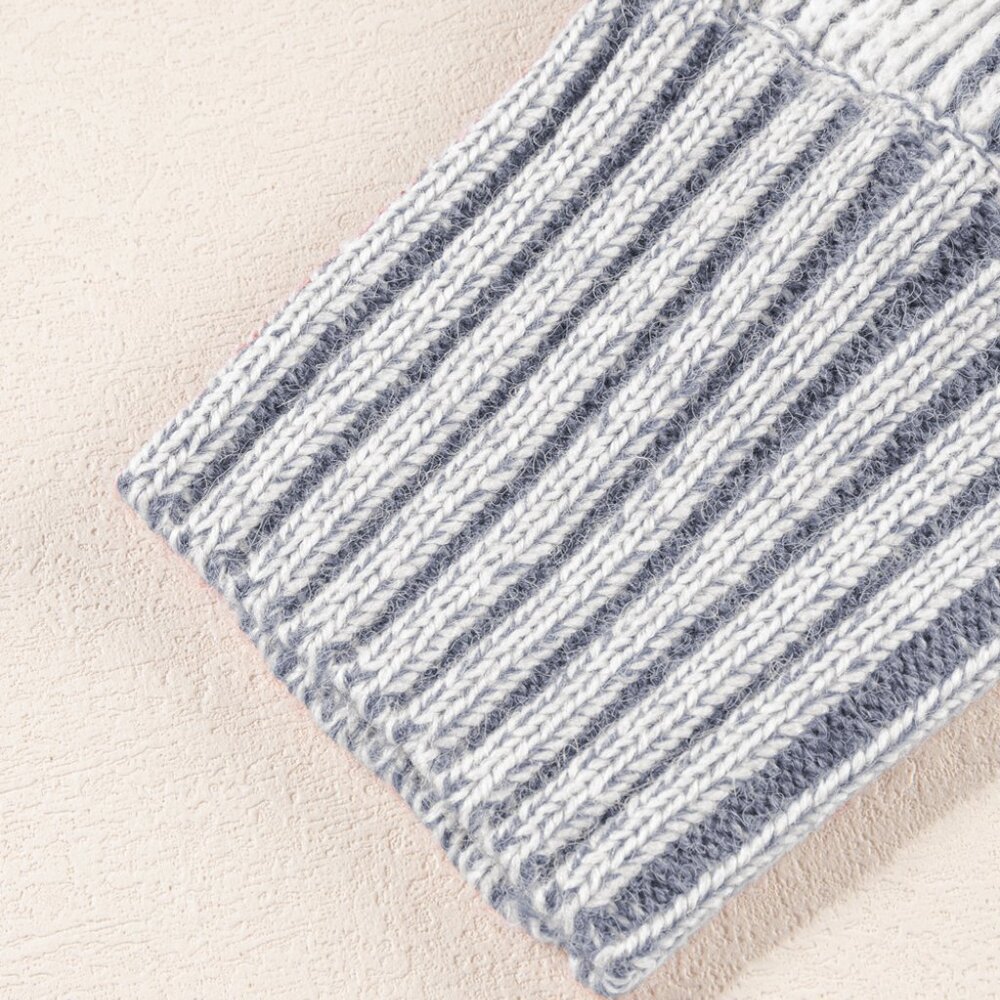 B309 Ashleigh Blue Striped Print Ribbed Knit Boat Neck Baggy Sweater - Picture 7 of 9
